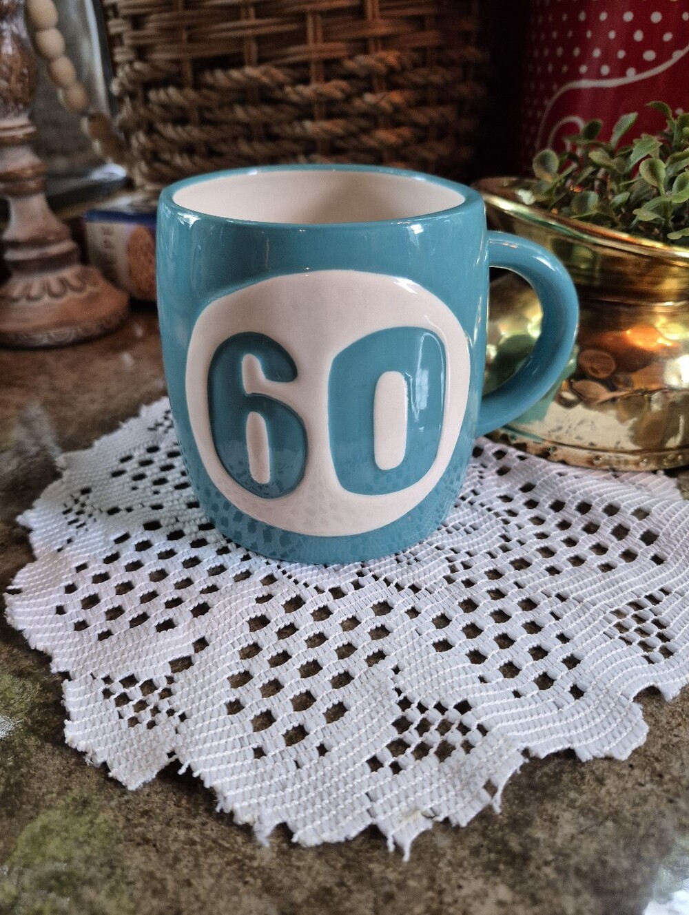 Hallmark 60th Birthday Large Ceramic Coffee Mug Turquoise Teal Blue